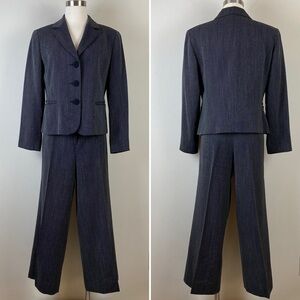 Lafayette 148 NY Petites Black Cream Wool Blend‎ Pantsuit, Jacket 12P, Pants 14P
